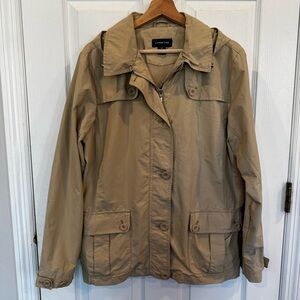 Lands’ End Tan Utility Jacket w/ Removable Hood Size M 10–12 Lightweight Trench